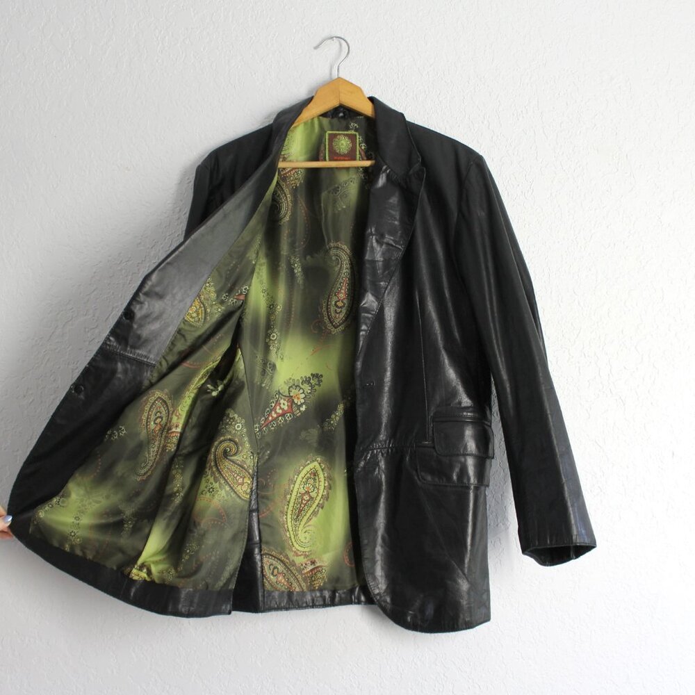 Kuhlman Genuine Leather Black Jacket paisley lining Men Size 3 / M